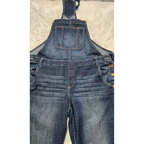 L.E.I. Y2k Dark Denim Whiskered Faded Hippie Overalls Size XL Juniors - Picture 6 of 13